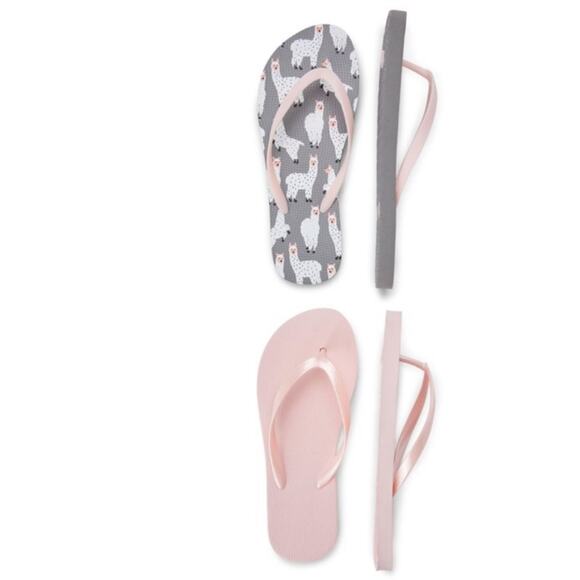 Time and Tru bundle of 2 pairs flip flops Set Size 11 12 NWT NEW Pink Grey Llama - Picture 1 of 7